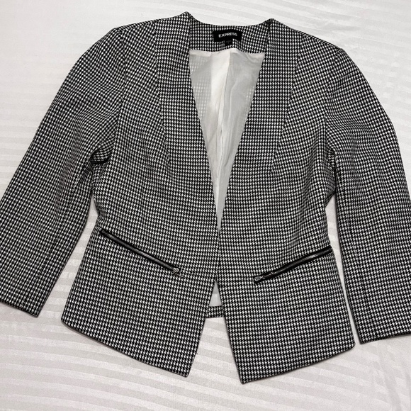 Express Houndstooth Black/white blazer size small open front long sleeves - Picture 1 of 8